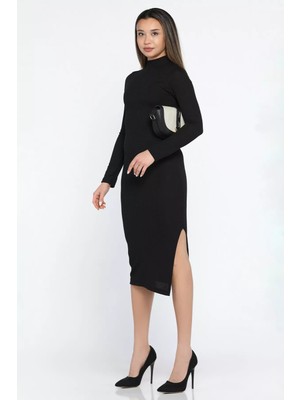 Gülseli Yarım Balıkçı Yırtmaçlı Kadın Elbise