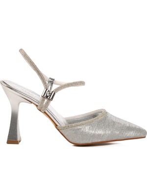 Ayakmod Gümüş Ince Topuklu Kadın Abiye Ayakkabı 417603 Z