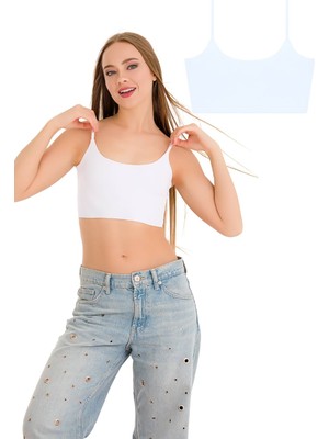 777 Kadın Ayarlanabilir Ince Askılı Lazer Kesim Crop Büstiyer