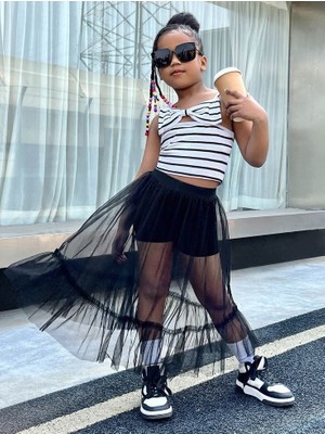 Madya Butik Kız Çocuk Siyah Fırfırlı Tül Kombin Tamamlayıcı Etek