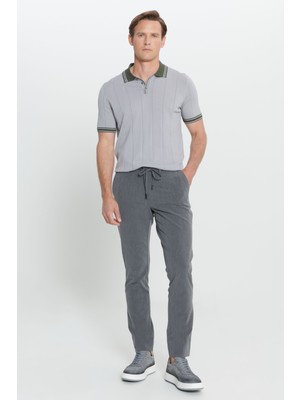 Slim Fit Dar Kesim Yan Cepli Desenli Beli Lastikli Pantolon