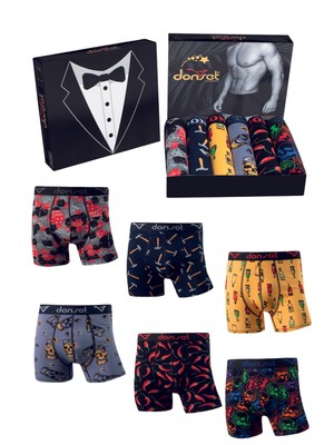 Donset İç Giyim Erkek Desenli Boxer - 6'lı Özel Kutusunda Bohçalık Özel Paket