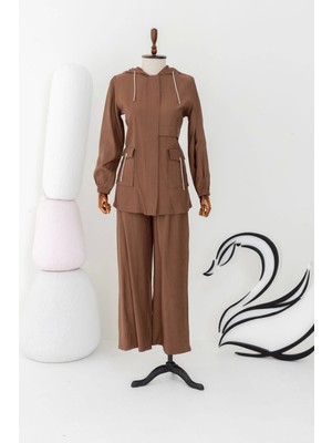Letafet Cep Detaylı Pantolonlu Takım - Kahve