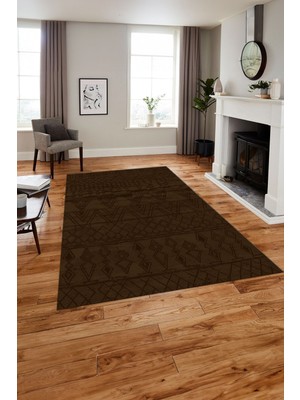 Napoli Home Dijital Baskılı Iskandinav Model Klasik Yıkanabilir Yolluk Mutfak Salon Halısı, Iskandinav-54-Kahve,