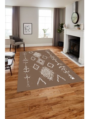 Napoli Home Baskılı Iskandinav Etnik Modern Yıkanabilir Yolluk Mutfak Salon Halısı, Iskandinav-50-Bej,