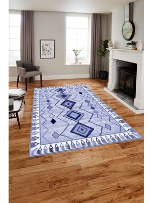Napoli Home Baskılı Iskandinav Çerçeve Model Yıkanabilir Yolluk Mutfak Salon Halısı, Iskandinav-34-Lacivert,