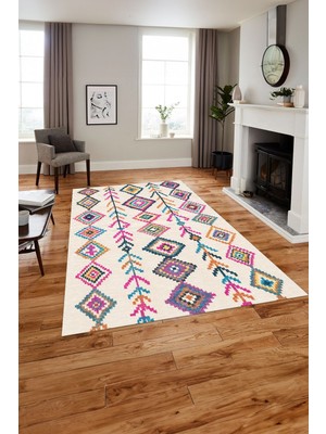 Napoli Home Dijital Baskılı Iskandinav Desenli Yıkanabilir Yolluk Mutfak Salon Halısı, Iskandinav-38-Krem,