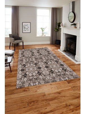 Napoli Home Baskılı Iskandinav Dörtgen Modelli Yıkanabilir Yolluk Mutfak Salon Halısı, Iskandinav-42-Vizon,