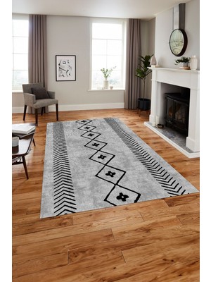 Napoli Home Baskılı Iskandinav Geometrik Çizgili Yıkanabilir Yolluk Mutfak Salon Halısı, Iskandinav-32-Gri,