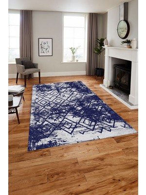 Napoli Home Baskılı Iskandinav Vektörel Modelli Yıkanabilir Yolluk Mutfak Salon Halısı, Iskandinav-47-Lacivert,