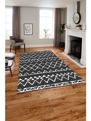 Napoli Home Dijital Baskılı Iskandinav Modelli Yıkanabilir Yolluk Mutfak Salon Halısı, Iskandinav-39-Gri,