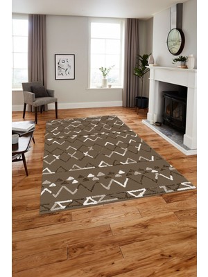 Napoli Home Dijital Baskılı Iskandinav Modelli Yıkanabilir Yolluk Mutfak Salon Halısı, Iskandinav-39-Kahve,