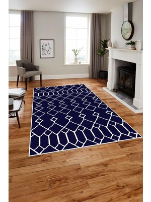 Napoli Home Baskılı Iskandinav Çizgi Geçişli Model Yıkanabilir Yolluk Mutfak Salon Halısı,iskandnav-57-Lacivert,