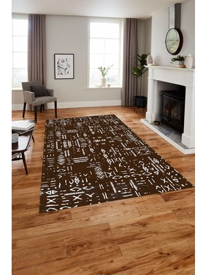 Napoli Home Baskılı Iskandinav Sade Modern Yıkanabilir Yolluk Mutfak Salon Halısı, Iskandinav-58-Kahve,