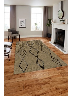 Napoli Home Baskılı Iskandinav Geometrik Model Yıkanabilir Yolluk Mutfak Salon Halısı, Iskandinav-45-Bej,