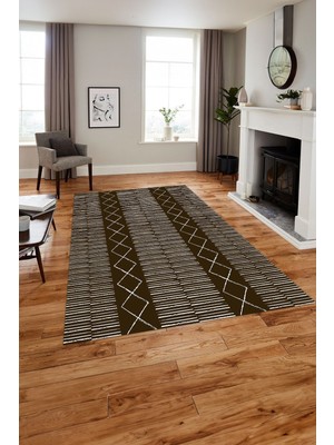 Napoli Home Baskılı Iskandinav Hasır Model Yıkanabilir Yolluk Mutfak Salon Halısı, Iskandinav-44-Kahve,