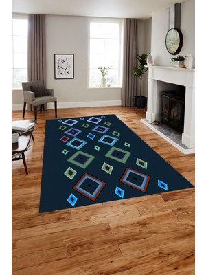 Napoli Home Baskılı Iskandinav Sade Modern Yıkanabilir Yolluk Mutfak Salon Halısı, Iskandinav-49-Lacivert,