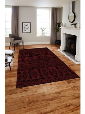 Napoli Home Dijital Baskılı Iskandinav Model Klasik Yıkanabilir Yolluk Mutfak Salon Halısı, Iskandinav-54-Bordo,