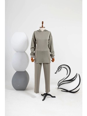Letafet Şerit Detaylı Cepli Kapüşonlu Pantolonlu Takım - Haki