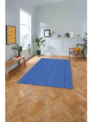 Napoli Home Dijital Baskılı Jüt Model Yıkanabilir Yolluk Mutfak Salon Halısı, Jüt-25-Mavi,