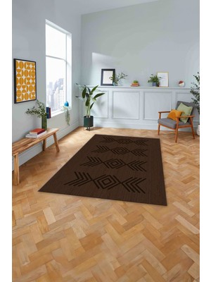 Napoli Home Dijital Baskılı Jüt Çizgi Desenli Yıkanabilir Yolluk Mutfak Salon Halısı, Jüt-39-Kahve,