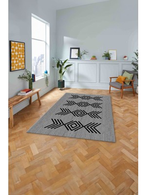 Napoli Home Dijital Baskılı Jüt Çizgi Desenli Yıkanabilir Yolluk Mutfak Salon Halısı, Jüt-39-Gri,