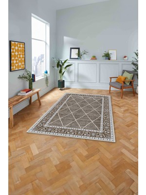 Napoli Home Dijital Baskılı Jüt Geometrik Model Yıkanabilir Yolluk Mutfak Salon Halısı, Jüt-31-Kahve,