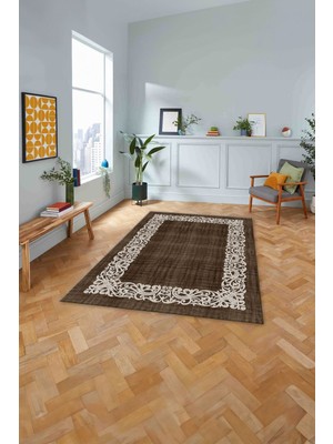 Napoli Home Dijital Baskılı Jüt Çerçeveli Akrilik Model Yıkanabilir Yolluk Mutfak Salon Halısı, Jüt-32-Kahve,