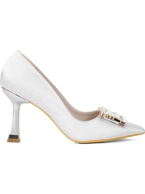 Ayakkabı Fuarı Elit Brk326S Kadın Tokalı Klasik Topuklu Ayakkabı Gri