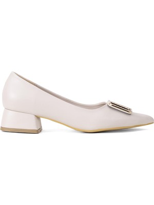 Ayakkabı Fuarı Elit BRK1904C Kadın Tokalı Klasik Alçak Topuklu Ayakkabı Ten