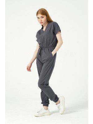 Pratik Medikal Füme Likralı Scrubs Jogger Paça Doktor Hemşire Forması Yarasa Kol Takım Unisex