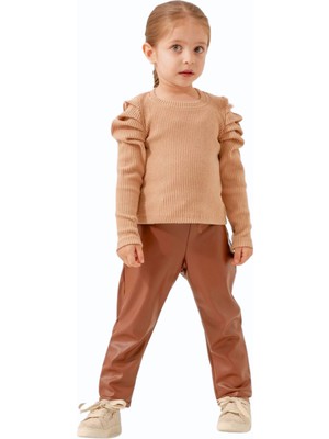 Pampal Moda Fitilli Deri Pantolonlu Takım