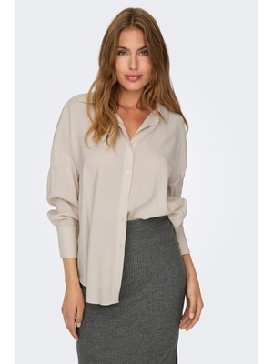 Only Kadın Onlzazıma Ön Kısa Arka Uzun Rahat Kesim Gömlek 15272523 Pudra