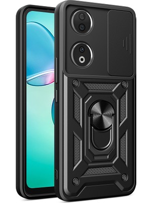 Noktaks - ZORE Honor 90 - Kılıf Magnetik Standlı Kamera Korumalı Sürgülü Vega Kapak - Siyah - T34780