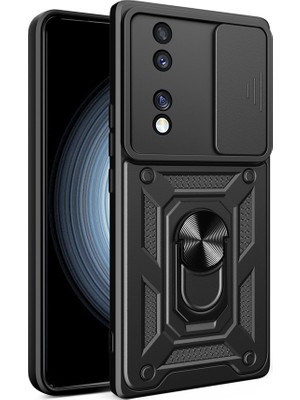 Noktaks - ZORE Honor 70 - Kılıf Magnetik Standlı Kamera Korumalı Sürgülü Vega Kapak - Siyah - T34779