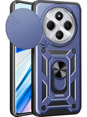 Noktaks - ZORE Redmi 14C 4g - Kılıf Magnetik Standlı Kamera Korumalı Sürgülü Vega Kapak - Mavi - T34624