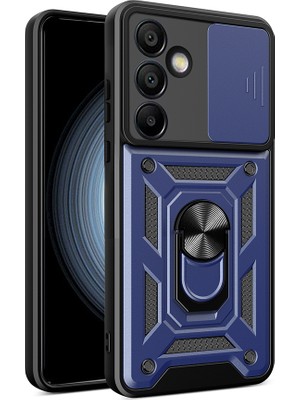Noktaks - ZORE Galaxy S24 Fe - Kılıf Magnetik Standlı Kamera Korumalı Sürgülü Vega Kapak - Mavi - T34627