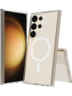 Noktaks - ZORE Galaxy S25 Ultra - Kılıf Magsafe Şarj Özellikli Şeffaf Sert Pc Embos Kapak - Şeffaf - T34990