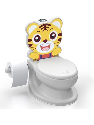 Dolu Oyuncak Eğitici Kaplan Klozet Hayvan Desenli Kaymaz Tabanlı Beyaz Banyo Aksesuarı