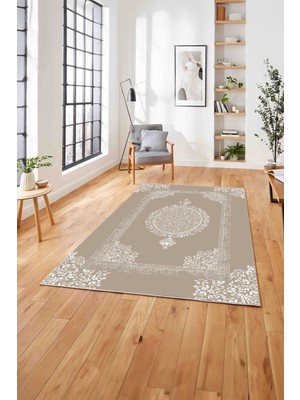 Napoli Home  Dijital Baskılı Klasik Afgan Desen Yıkanabilir Kaymaz Yolluk Mutfak Salon Halısı, Klasik-36-Bej,