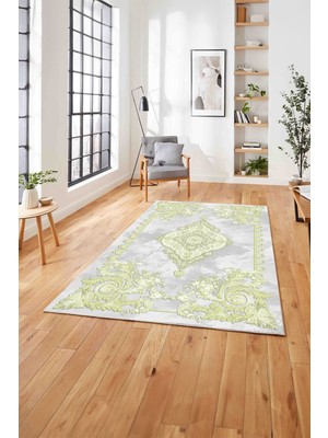 Napoli Home  Dijital Baskılı Klasik Çiçek Motifli Yıkanabilir Kaymaz Yolluk Mutfak Salon Halısı, Klasik-31-Sarı,
