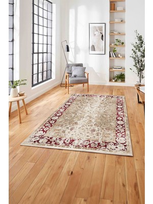 Napoli Home  Klasik Desen Dijital Baskılı Yıkanabilir Kaymaz Yolluk Mutfak Salon Halısı, Klasik-57-Kırmızı,