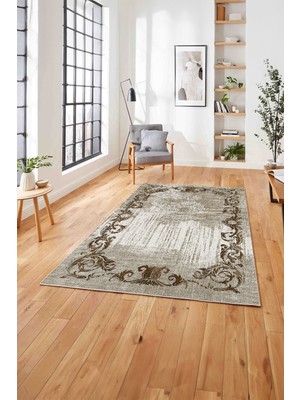 Napoli Home  Dijital Baskılı Klasik Desen Motifli Yıkanabilir Kaymaz Yolluk Mutfak Salon Halısı, Klasik-37-Kahve,