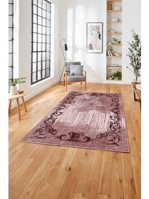 Napoli Home  Dijital Baskılı Klasik Desen Motifli Yıkanabilir Kaymaz Yolluk Mutfak Salon Halısı, Klasik-37-Bordo,