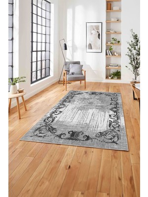 Napoli Home  Dijital Baskılı Klasik Desen Motifli Yıkanabilir Kaymaz Yolluk Mutfak Salon Halısı, Klasik-37-Gri,