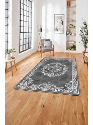 Napoli Home  Klasik Geleneksel Model Baskılı Yıkanabilir Kaymaz Yolluk Mutfak Salon Halısı, Klasik-60-Gri,