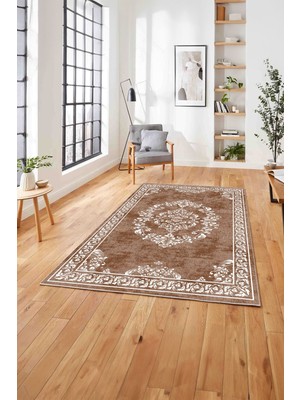 Napoli Home  Klasik Geleneksel Model Baskılı Yıkanabilir Kaymaz Yolluk Mutfak Salon Halısı, Klasik-60-Kahve,