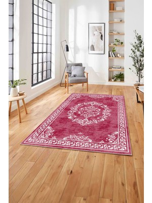 Napoli Home  Klasik Geleneksel Model Baskılı Yıkanabilir Kaymaz Yolluk Mutfak Salon Halısı, Klasik-60-Pembe,