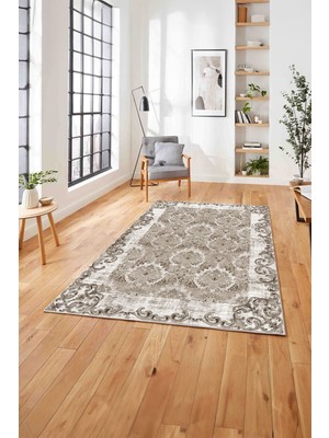 Napoli Home  Baskılı Klasik Akrilik Çerçeve Model Yıkanabilir Kaymaz Yolluk Mutfak Salon Halısı, Klasik-41-Kahve,