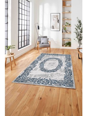 Napoli Home  Klasik Sade Modern Dijital Baskılı Yıkanabilir Kaymaz Yolluk Mutfak Salon Halısı, Klasik-59-Mavi,